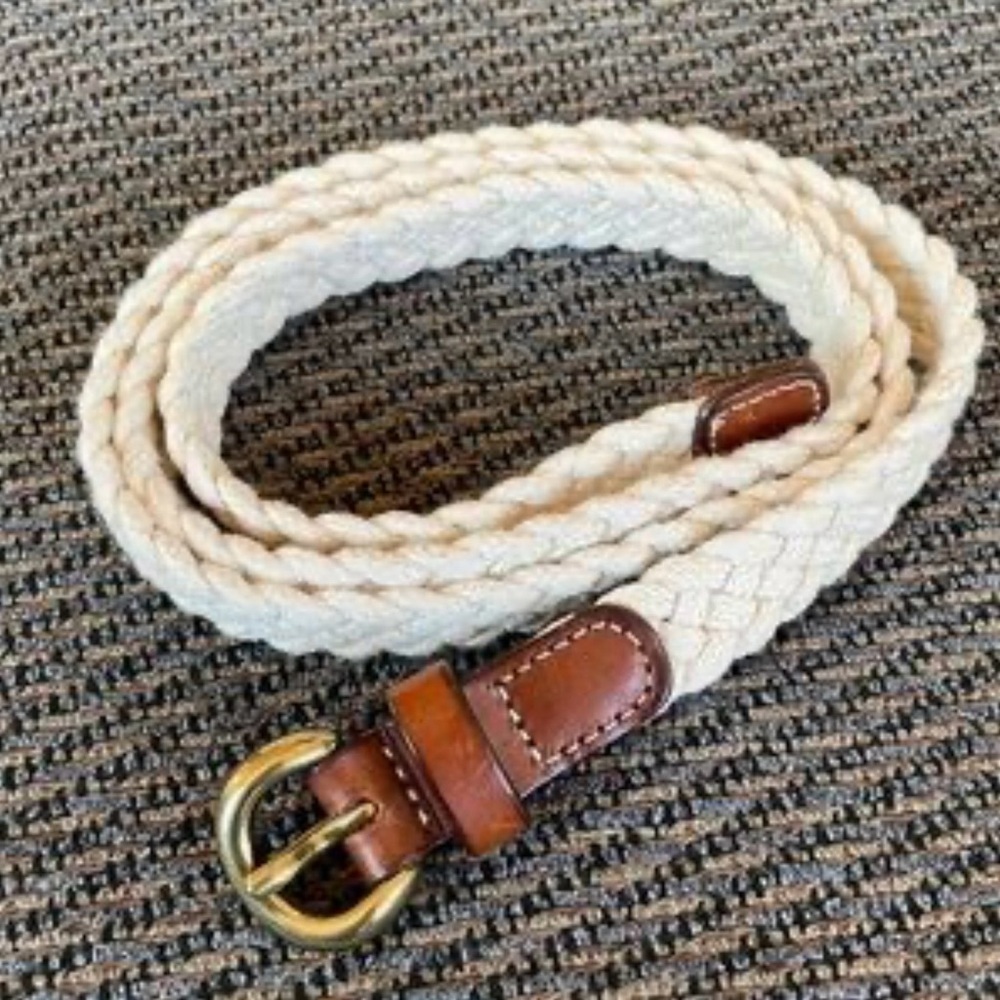 J. Crew woman's braided belt. Cotton with genuine leather ends & brass buckle.